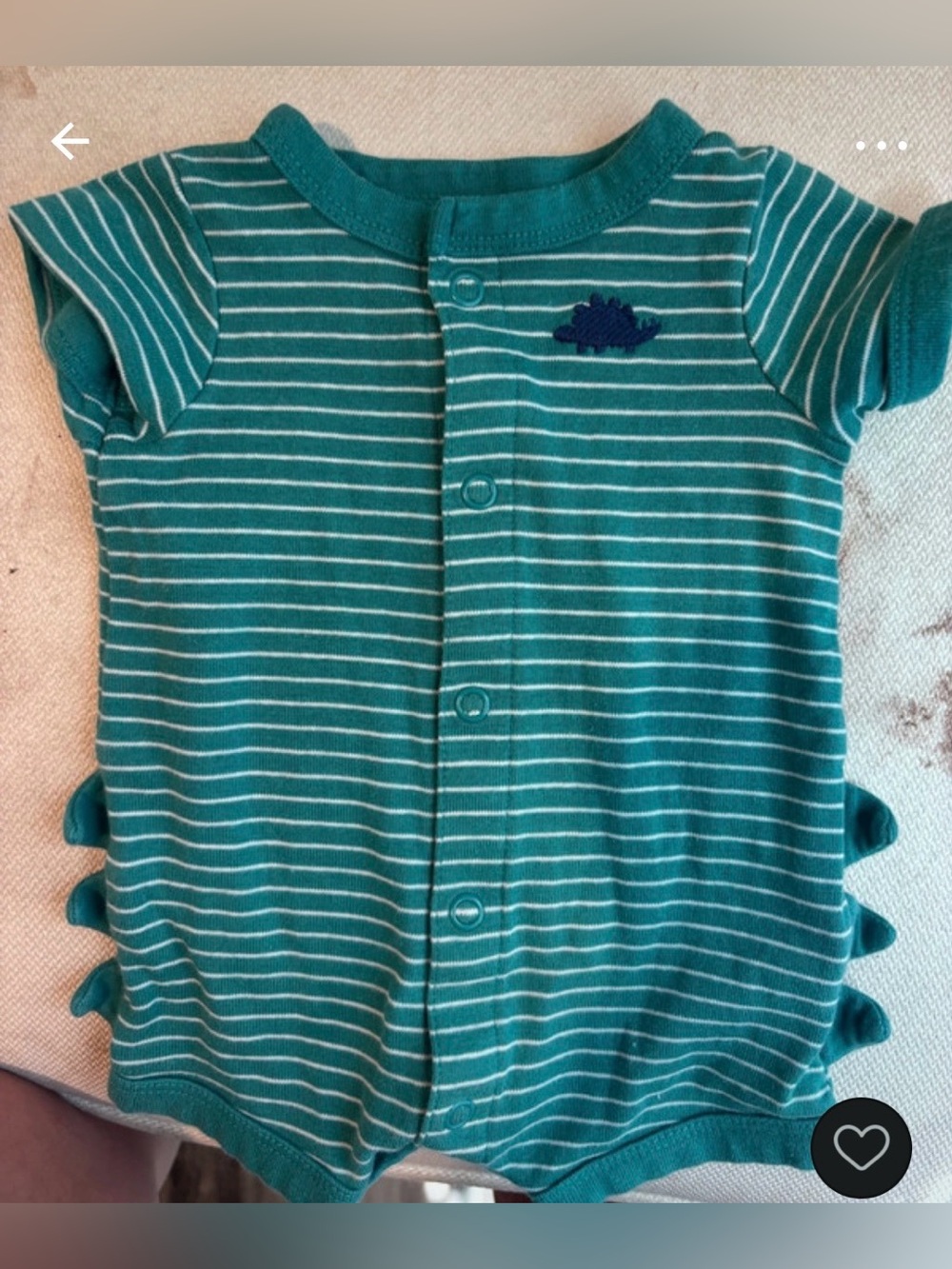 Carters Teal Striped Baby Short-Sleeve Romper - Teal-dinosaur